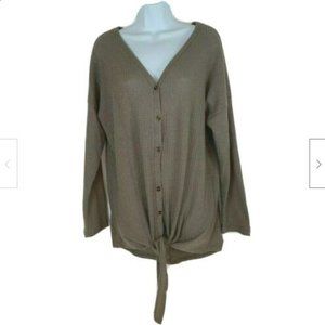 Tan Waffle Knit Light Cardigan Sweater - XXL